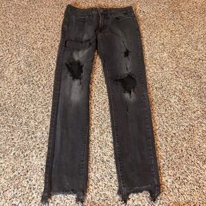 American Eagle Outfitters‎ Womens Skinny Jeans Black Extreme Flex Distressed Hem